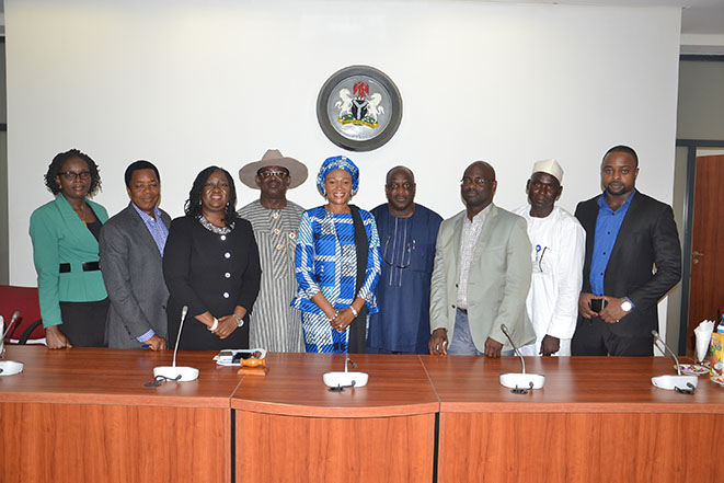 Picture here shows the Chairman of the Committee, Senator Oluremi Tinubu, OON, (middle) and a member of the committee, Sen. Foster Ogola flanked by the Director of Chevron Government & Public Affairs,  Senator Gbenga Aluko (4th right) Manager, Compliance and Regulatory Affairs Chevron Mrs. Titi Ajose (3rd left) and others in a group photograph after the meeting.
